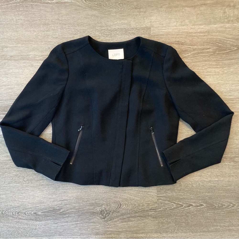 Ann Taylor Loft Black Zip Up Long Sleeve Blazer Women’s Size 4